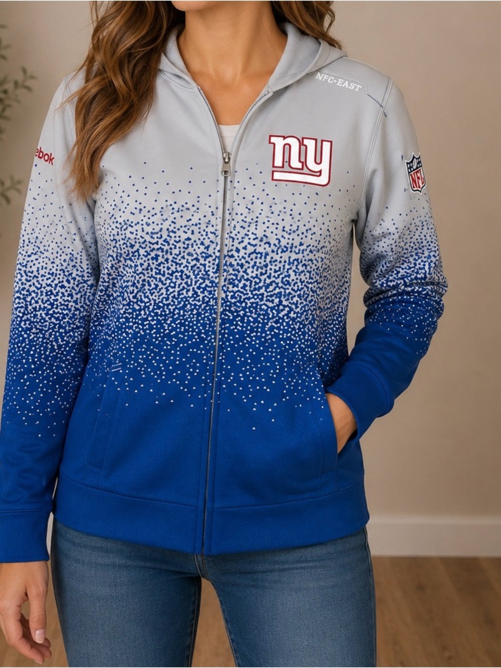 New York Giants Gradient Zip Hoodie - Gray & Royal Blue Women’s Medium